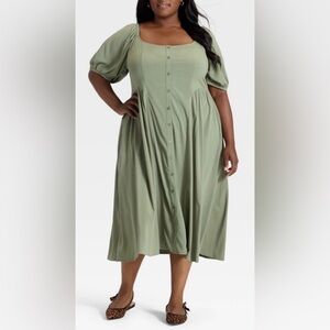 Sage Green Button Front Midi Dress NWT Sz 1X